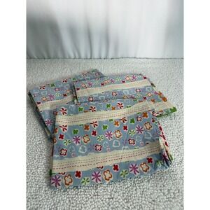 Sweet Floral Striped Cotton Fabric Pillowcase Twin Size Cottagecore Set of 3 VTG